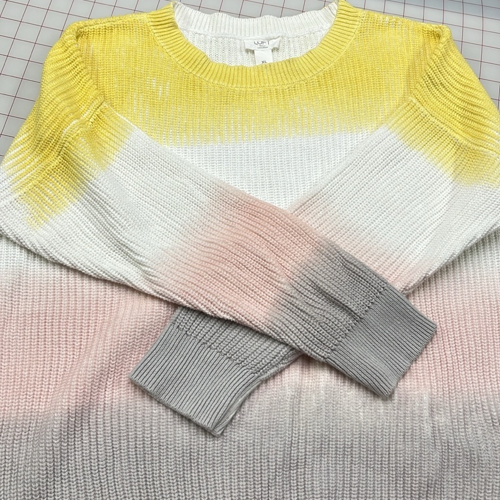 LOFT Casual Boho Cottage Spring Ombre Pastel Cotton Crew Shaker Knit Sweater XL - Picture 9 of 16